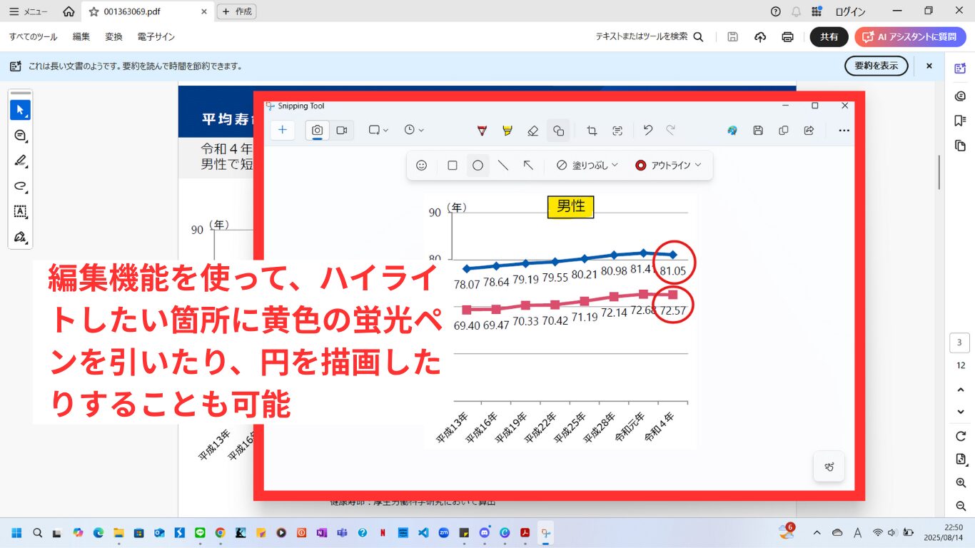 Snipping Toolの編集画面で切り取った画像を加工している画像