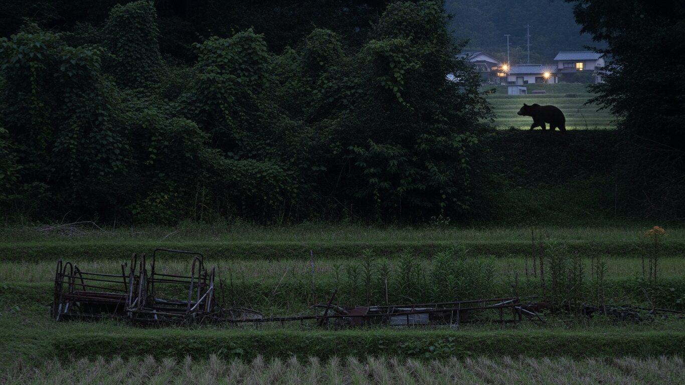 荒れた里山では、人と熊の生息域の境界が曖昧になっています