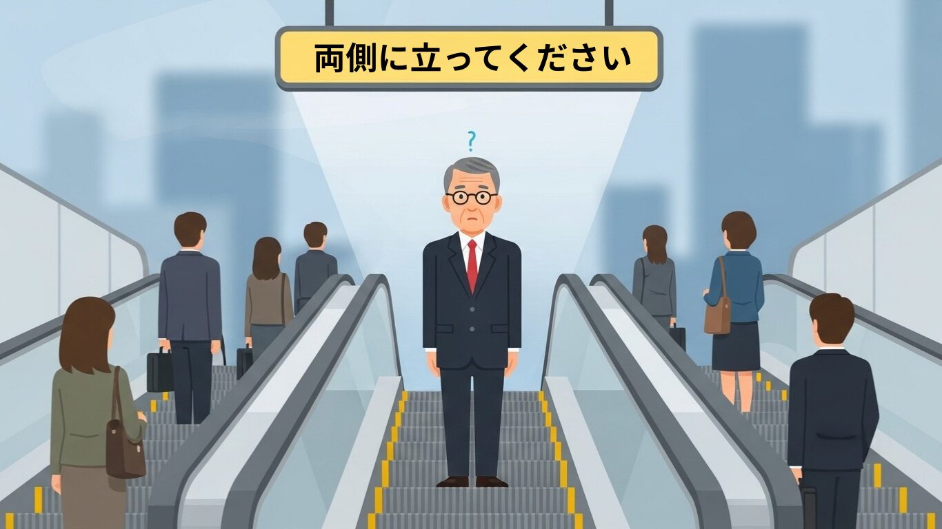 「みんながやっているから」は、正しさの証明にはならない。エスカレーターが教えてくれた、同調と思い込みのメカニズム。