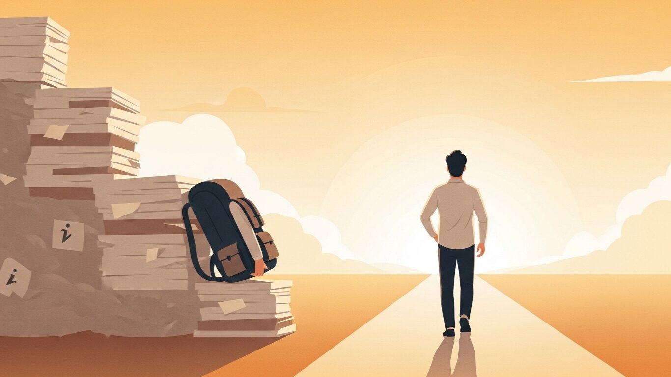 重い荷物を降ろし、軽やかに一歩を踏み出す人物