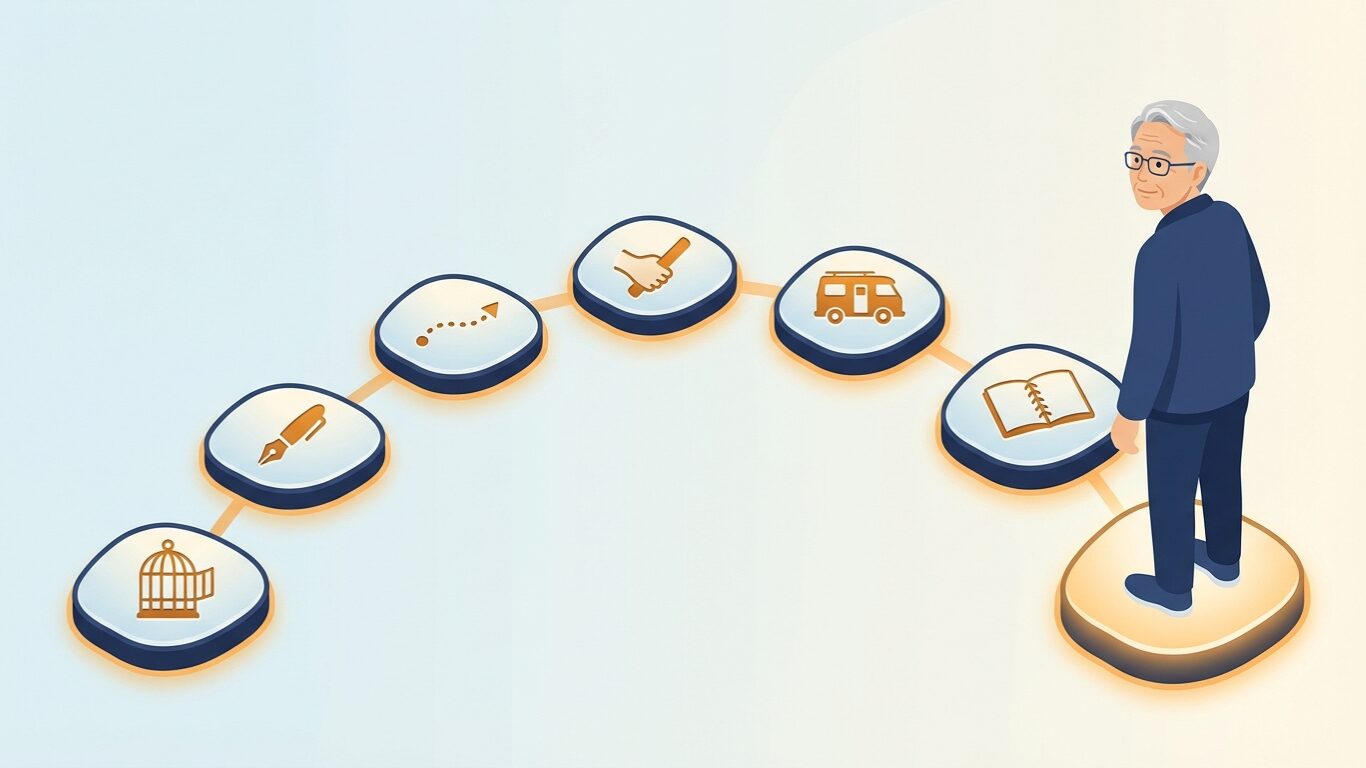 6つのフレーズを並べたとき、旅の全体像がはじめて見えた。降ろし、扱い、守り、貫き、育て、見える