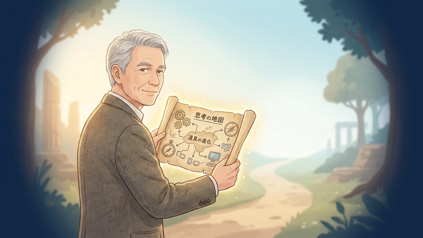 地図を持って歩く姿勢は、時代を超える