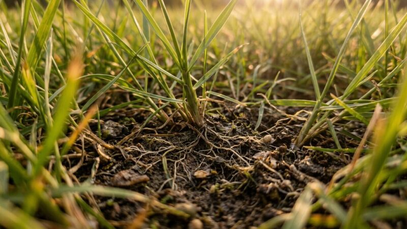 芝生の下では、目に見えない菌との共生関係がネジバナを支えている