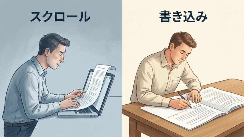 画面をスクロールするより、紙を広げた方が見渡せる