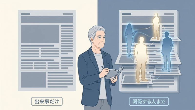出来事だけなら平面、関係する人を見ると立体に
