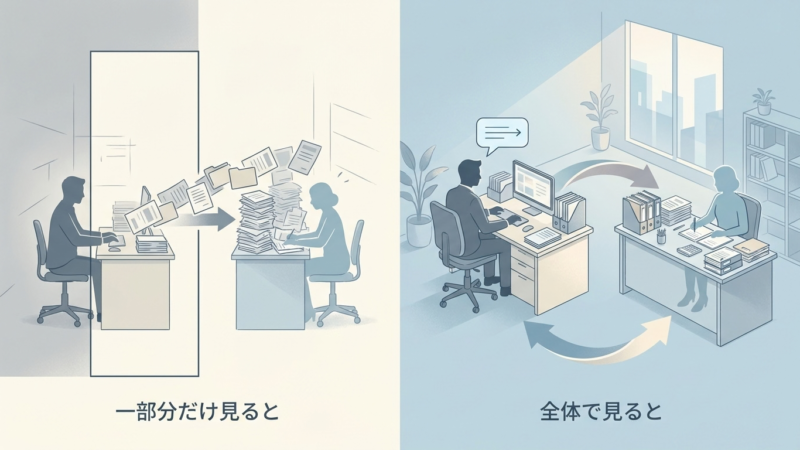 一部分だけ見るか、全体で見るかで景色は変わる